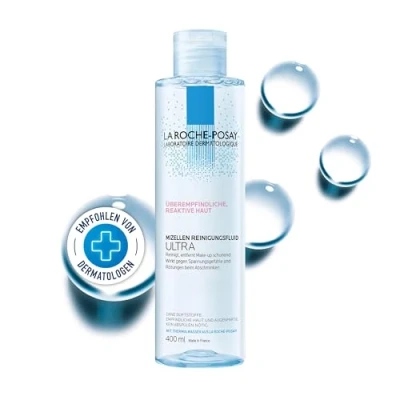Abbildung von La Roche Posay Mizellen Reinigungsfluid Ultra für überempfindliche, reaktive Haut, Gesichtsreinigung und Make up Entferner ohne Alkohol Duftstoffe, Mizellenwasser, Gesichtswasser, 400 ml