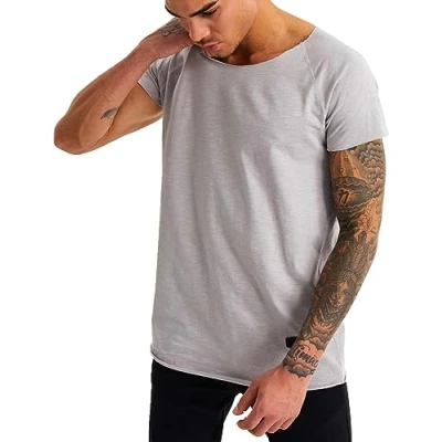 Abbildung von Leif Nelson T Shirt Herren Sommer tiefer Rundhals Ausschnitt (Grau, Größe L), Regular Fit 100% Baumwolle, Casual Basic Männer Kurzarm