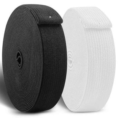 Abbildung von CZ Store Gummibänder zum Nähen 2er Set 25 mm breit 10 m lang Elastisches Polyester Band, Strick &amp; Nähzubehör, Starke Bänder für Kleidung, Hosen Schwarz Weiß