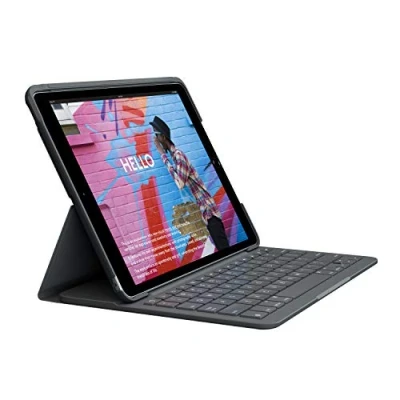 Abbildung von Logitech Slim Folio für iPad (7., 8. und 9. Generation) Tastatur Case mit integrierter kabelloser Tastatur, Deutsches QWERTZ Layout Graphit