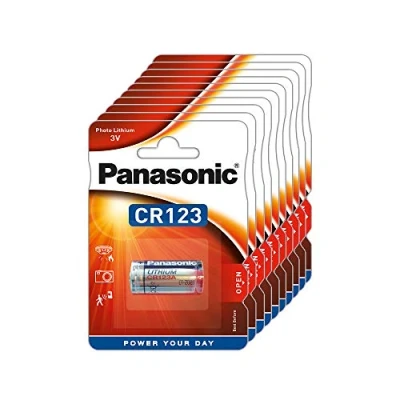 Abbildung von Panasonic CR123 zylindrische Lithium Batterie für leichte Geräte mit hohem Energiebedarf wie Rauchmelder, Alarmanlage, Stirnplampe, Kameras, 3V, 10 Packungen (10 Stück)