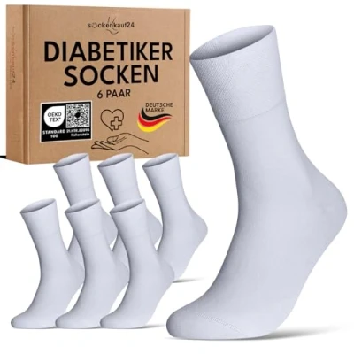 Abbildung von Diabetikersocken ohne Gummibund &amp; Naht 97% Baumwolle (6 Paar) Diabetiker Socken mit Komfortbund für Damen Herren 70108T (Weiß 35 38) WP