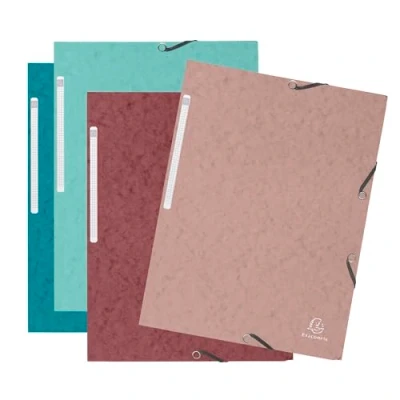 Abbildung von Exacompta Ref. 55270E Packung mit 4 Gummizugmappen von Skandi Hüllen 3 Klappen aus glänzendem Karton 400 g/m² Maße 24 x 32 cm für Dokumente im A4 Format verschiedene Farben