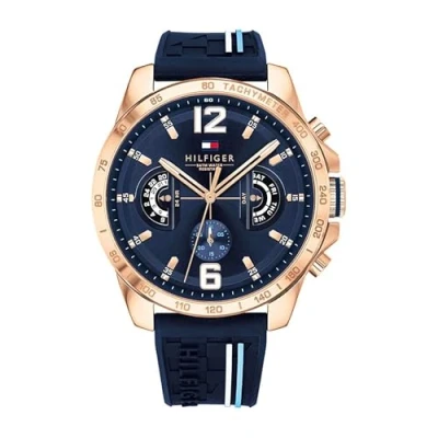 Abbildung von Tommy Hilfiger Analoge Multifunktionale Quarz Uhr für Herren 46mm Marineblaues Zifferblatt mit Silikonarmband, Funktionen Tag, Datum und 24 Stunden, Wasserdicht bis 5ATM 1791474