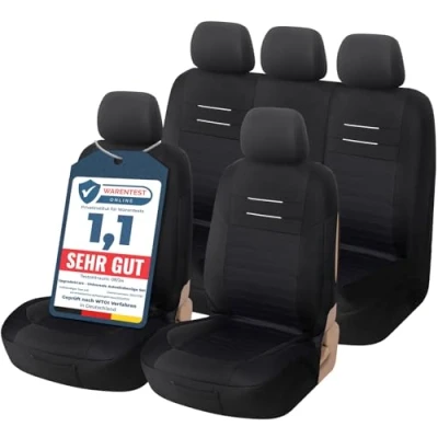 Abbildung von Upgrade4cars Auto Sitzbezüge Schwarz Schonbezüge Set für Vordersitze &amp; Rückbank Sitzbezug Universal