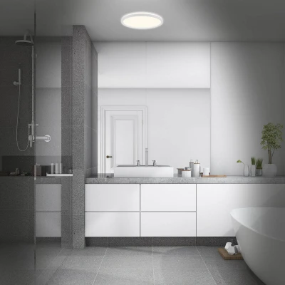 Abbildung von BRILONER Leuchten LED Bad Deckenleuchte mit Backlight, IP44 Badezimmerlampe, ultraflach, neutralweißes Licht, Weiß, 420x35 mm (DxH), 3643 416