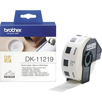Abbildung von Brother DK11219 Runde Etikettenrolle weiss 1200Stk/Roll 12mm Durchmesser für QL 500 550