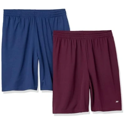 Abbildung von Amazon Essentials Herren Leichte Performance Funktionsshorts In Lockerer Passform (Erhältlich Übergrößen), 2er Pack, Burgunderrot/Marineblau, S