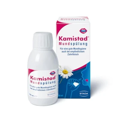 Abbildung von Kamistad Chlorhexidin Mundspülung bei empfindlichem Zahnfleisch als ergänzende Pflege für eine gute Mundhygiene antibakteriell hilft, Karies vorzubeugen 1 x 150 ml