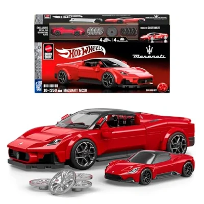 Abbildung von ​Mattel Brick Shop Hot Wheels Speed Serie Bauset, Maserati MC20 mit 250 Teilen, realistischen Details und individuellen Aufklebern, für Sammler Kinder ab 10 Jahren, JFR90