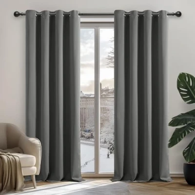 Abbildung von Deconovo Verdunkelungsvorhänge, wärmeisoliert, kältebeständig, Vorhänge für Wohnzimmer und Schlafzimmer, modernes Design mit Ösen, 107 x 214 cm (Breite Höhe), Hellgrau, 2 Stück