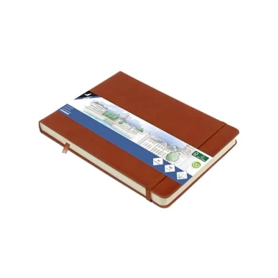 Abbildung von Skizzenbuch Kangaro A5 landscape Cognac PU Hardcover 80 Blatt 140 Gramm cremefarbenes Papier mit Gummiband und Band