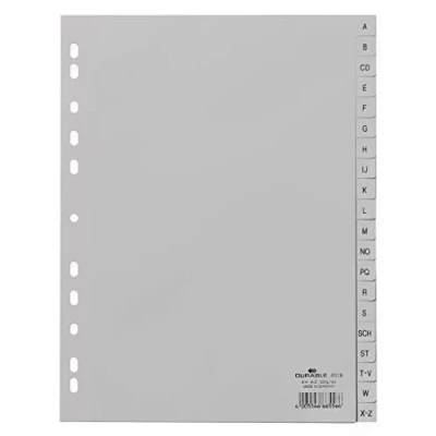 Abbildung von Durable A Z Register (A4, geprägte Taben, 20tlg., aus PP, volldeckend) 20 Stück, grau, 651010