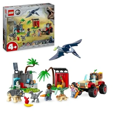 Abbildung von LEGO Jurassic World Rettungszentrum für Baby Dinos, Set mit kleinen Dinosaurier Figuren, darunter Triceratops, Ankylosaurus und Velociraptor, Geschenk zum Bauen Jungs Mädchen ab 4 Jahren 76963