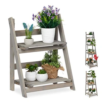 Abbildung von Relaxdays Blumentreppe, 2 stufig, Blumenleiter Holz, klappbar, Leiterregal für Pflanzen, HBT: 51,5 x 41 24 cm, grau