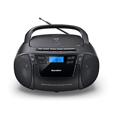Abbildung von Karcher RR 5045 tragbares CD Radio (Boombox mit Player, Kassette, UKW Radio, Netzbetrieb, USB &amp; AUX In) Schwarz