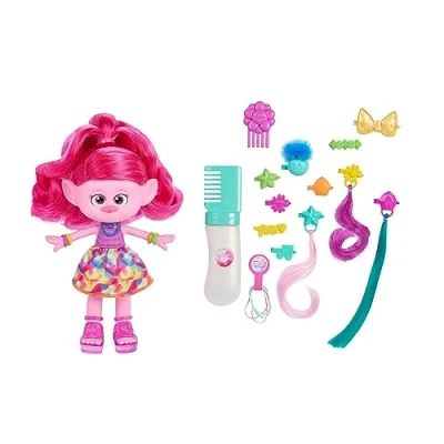 Abbildung von Mattel DREAMWORKS TROLLS Gemeinsam Stark Haar tastische Königin Poppy Modepuppe 15+ Zubehörteile, Glitzerkamm, herauswaschbares Glitzergel, für Kinder ab 3 Jahren, HNF25