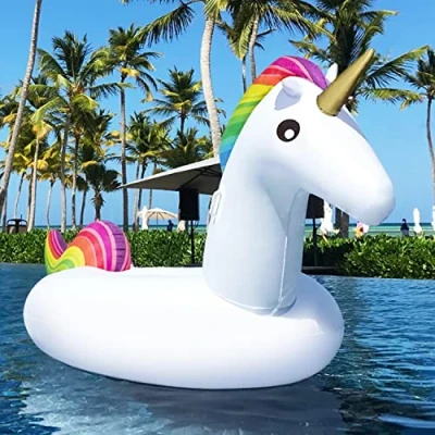 Abbildung von Dracarys Riesiges Aufblasbares Einhorn Luftmatratze, 250x140x110cm Aufblasbarer Schwimmtier Pool Spielzeug Floß Schwebebett Wasserspielzeug Party Kinder Erwachsene
