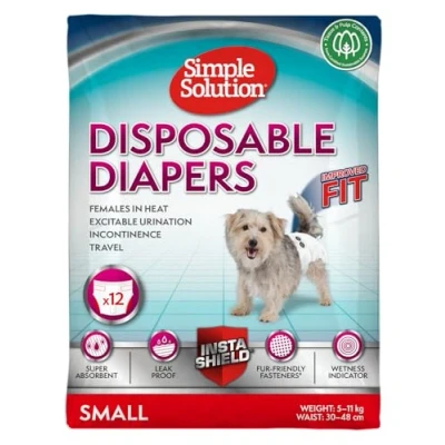 Abbildung von Simple Solution Einweg Hundewindeln für Hündinnen, super saugfähig und auslaufsicher mit Nässeindikator erregbares Urinieren, Inkontinenz oder läufige Hündinnen 12er Pack