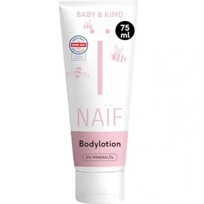 Abbildung von Naïf Pflegende Bodylotion für Baby und Kinder Babycreme empfindliche Haut Ohne Mineralöl mit Inhaltsstoffen auf natürlicher Basis Zieht schnell ein 100% Vegan 75 ml
