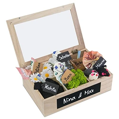 Abbildung von SURPRISA Schotter Schatulle 6er kreative Verpackung für Geldgeschenke und persönliche Geschenkbox zum Geburtstag oder zur Hochzeit Paulownienholz