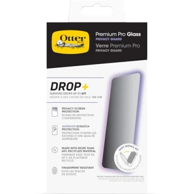 Abbildung von OtterBox Premium Pro Privacy Guard Glass Displayschutz für iPhone 16 Pro, gehärtetes Glas, überragender Kratzschutz, übersteht Stürze bis zu 1.8m