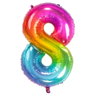 Abbildung von Folat 63248 Folienballon Yummy Gummy Rainbow Ziffer/Zahl 8 86 cm, Mehrfarbig