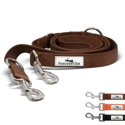 Abbildung von FREUDENTIER Hundeleine 2m Verstellbare Führleine Weich gepolstert, liegt angenehm in der Hand Robuste Leine Hund für mittelgroße &amp; große Hunde Model Clyde (Braun, 20mm)