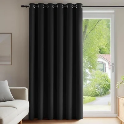 Abbildung von Deconovo Vorhang Verdunkelung Ösen Gardinen Verduklungsvorhang Wohnzimmer Ösenvorhang Thermovorhang Kälteschutz Wärmeisolierend Türtrenner Thermogardine, 290x200 cm(HöhexBreite), Schwarz, 1 Stück