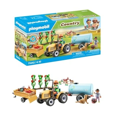 Abbildung von PLAYMOBIL Country 71442 Traktor mit Anhänger und Wassertank, frische Ernte auf dem Bauernhof, spielerisches Lernen über die Umwelt, nachhaltiges Spielzeug für Kinder ab 4 Jahren