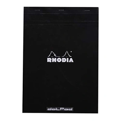 Abbildung von Rhodia 18559C Notizblock / Schreibblock geheftet dotPad No.18 DIN A4 21x29,7cm, 80 Blätter Dot Lineatur 80g, abtrennbar und mikroperforiert, mit Kartonrücken, Schwarz, 1 Stück