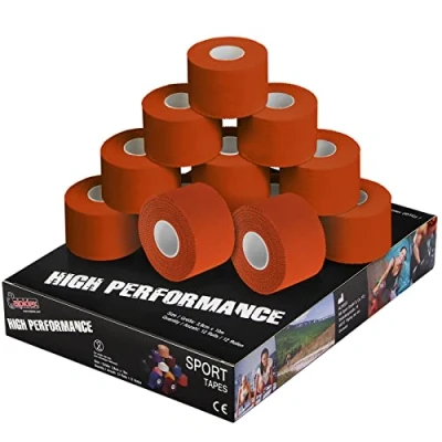 Abbildung von ALPIDEX 12 Rollen Sport Tape Set 3,8 cm x 10 m Gelenk Tapeverband Viele Farben Reißbares Unelastisches Sporttape Hautfreundlich Handball Fußball Volleyball, Farbe:orange