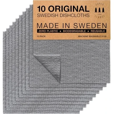 Abbildung von SUPERSCANDI Schwedische Spüllappen,10 Nachhaltige Küchentücher, Waschbare, Langlebige und Biologisch Abbaubare Spültücher Geschirrtücher Grau
