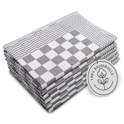 Abbildung von ZOLLNER 6er Set Geschirrtücher Baumwolle in 65x65 cm extrem saugstarke und robuste Küchentücher waschbar bis 60C grau kariert Gastronomiequalität Oeko Tex® Zertifiziert