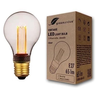 Abbildung von greenandco® dimmbare Vintage Design LED Lampe E27 A60 2,3W 65lm 1800K klar extra warmweiß 320 230V flimmerfrei Edison Glühbirne zur Stimmungsbeleuchtung, 2 Jahre Garantie