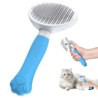 Abbildung von Zivacate Katzenbürste Hundebürste [Ergonomischer Griff &amp; Ein Klick Reinigung] Werkzeug für kurz langhaarige Hunde/Katzen/Kaninchen, Unterwollbürste(blauer See)