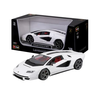 Abbildung von Bburago Lamborghini Countach LPI 800 4: Modellauto im Maßstab 1:24, Türen beweglich, weiß (18 21102W)