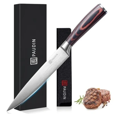 Abbildung von PAUDIN Fleischmesser Kochmesser Tranchiermesser, Klingenlänge 20 cm Messer Allzweckmesser, ultra scharf high Carbon deutscher Edelstahl Küchenmesser mit ergonomischem rutschfestem Griff