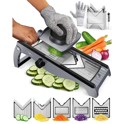 Abbildung von 7 in 1 Verstellbar Edelstahl Mandoline Gemüsehobel Gemüsereibe Gurkenhobel Dünne Scheiben Reibe für Gemüse Hobel Küchenhobel Küchenreibe Küchen Gadgets