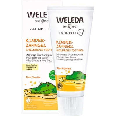 Abbildung von WELEDA Bio Kinder Zahngel vegane Naturkosmetik Zahnpasta ohne Fluoride zur Zahnpflege von Milchzähnen &amp; Zahnfleisch Kleinkindern Babys. Fluoridfreie Zahnreme zum Schutz vor Karies (1x 50ml)