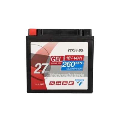 Abbildung von CARTEC Motorradbatterie YTX14 BS, 12Ah, 260A, Gel Technologie Motorrad Starter Batterie, Erstausrüsterqualität, zyklenfest, lagerfähig, wartungsfrei, schwarz