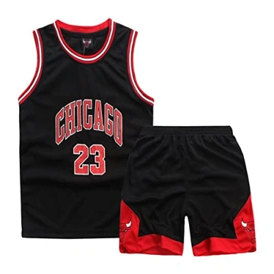 Abbildung von ISOVNUS Geek UP Kleine Jungen 2er Set Basketball Trainings Ärmellos Trikot und Hose, Little Boys Training Jersey (9 10 Jahre, XL, Schwarz)