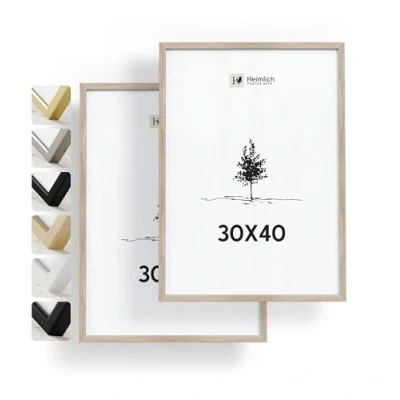 Abbildung von Heimlich® Bilderrahmen 30x40 cm, Eichenholz, 2er Set Großer Diplom und Dokumentenrahmen mit Kunststoffabdeckung Nur zur Wandmontage