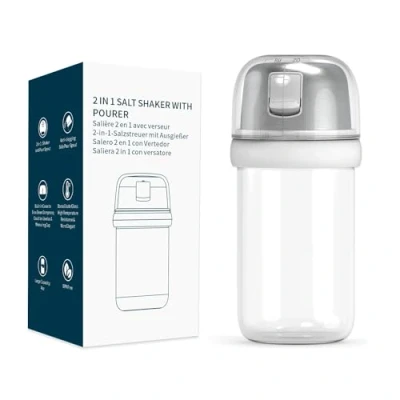 Abbildung von KTCHENDAO 2 in 1 Glas Salzstreuer mit Seitlichem Ausgießer, Deckel, Eingebauter Deckel zur Verlangsamung der Feuchtigkeit Messmarkierungen, BPA frei, 4oz (weiß)