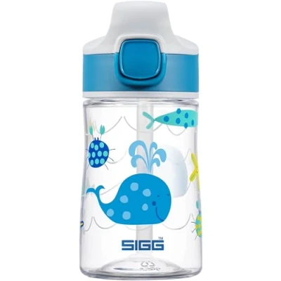 Abbildung von SIGG Tritan Trinkflasche Kinder Miracle Ocean mit Trinkhalm Auslaufsicher Spülmaschinenfest Microwellengeeignet Kratzresistent BPA frei Schule &amp; Sport Blau Meerestieren 0,35L