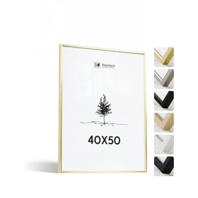 Abbildung von Heimlich® Bilderrahmen 40x50 cm, Aluminium, Metall, Gold Kleiner DIY Collage Rahmen mit Folienabdeckung Nur zur Wandmontage