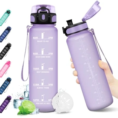Abbildung von KollyKolla Wasserflasche 1L Kohlensäure Geeignet, Trinkflasche Sport, mit Zeitmarkierungen, BPA Frei, Auslaufsicher, flasche für Kinder, Büro, Fitness, Yoga, Uni, Gym