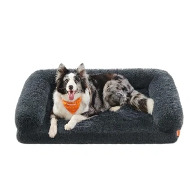 Abbildung von Feandrea FluffyHug Hundebett, Hundekissen Größe XL, Hundematte für mittelgroße und große Hunde, Hundesofa Noppenschaumstoff, Bezug abnehmbar waschbar, 106 x 80 23 cm, dunkelgrau PGW233G02