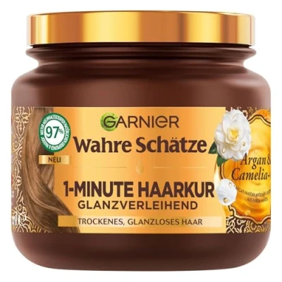 Abbildung von Wahre Schätze Glanzverleihende 1 Minute Haarkur für trockenes und glanzloses Haar, Mit Arganöl Cameliaöl Glanz Geschmeidigkeit, Vegane Formel, x 340 ml