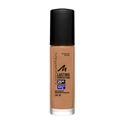 Abbildung von Manhattan Lasting Perfection 25 Stunden Make up, Natural Bronze 68, feuchtigkeitsspendende Foundation, langanhaltend, hohe Deckkraft, für einen makellosen Teint, 30 ml